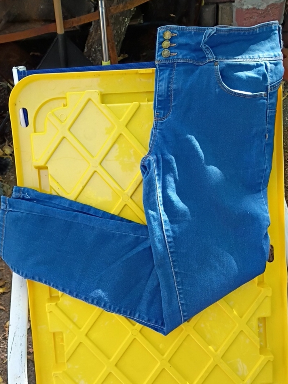 Wax Jean Blue Skinny Jeans with Triple Button Waist